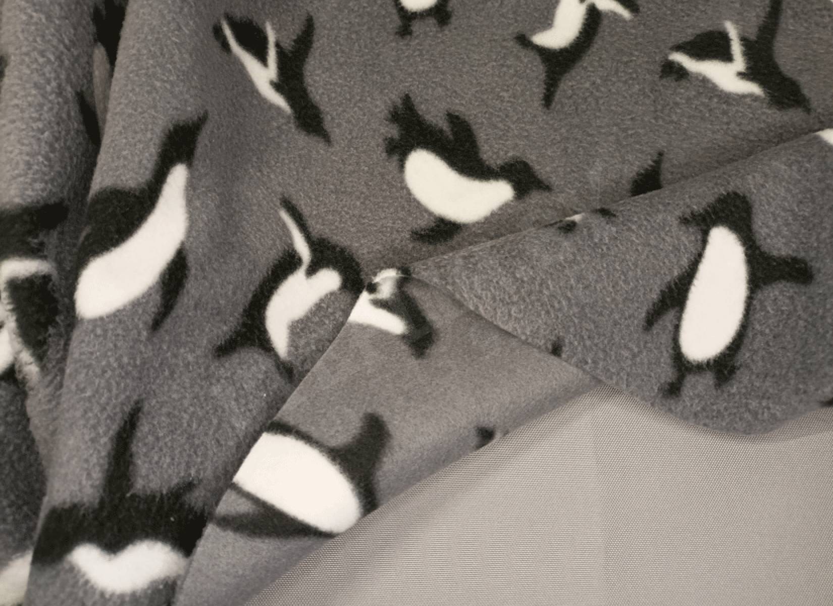 Флис пингвины серый